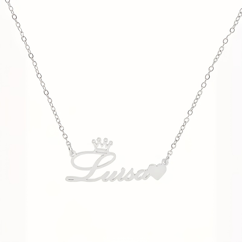 TEMU 1pc Personalized -shaped Crown Necklace, 18k Gold-plated Stainless Steel, Customizable With English Name, Custom Jewelry Gift For