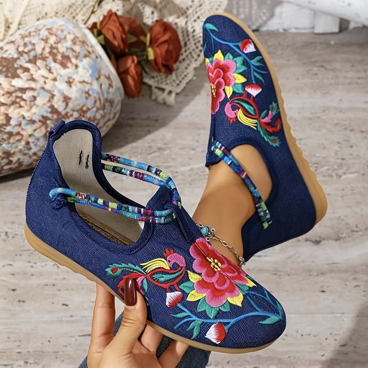 TEMU Ethnic Style High-top Embroidered Comfortable Shoes, Fashionable And Elegant, Suitable For Home Office, Daily Wear, Festive Outfits, Outdoor