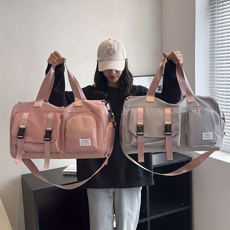 

Large Capacity Waterproof Travel Bag, Carry-on Sports Gym & Overnight Storage Bag, Stylish Solid Color, With Adjustable Strap