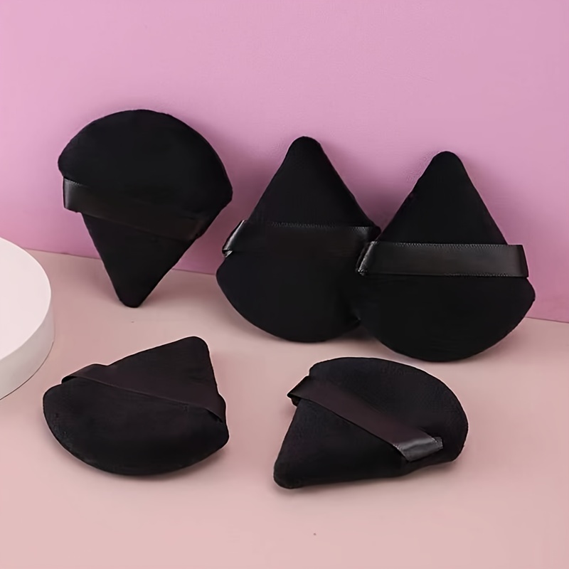 Image of 5pcs Velvet Black Fan-shaped Puff Set For Setting Makeup, Triangular Loose Powder Sponge