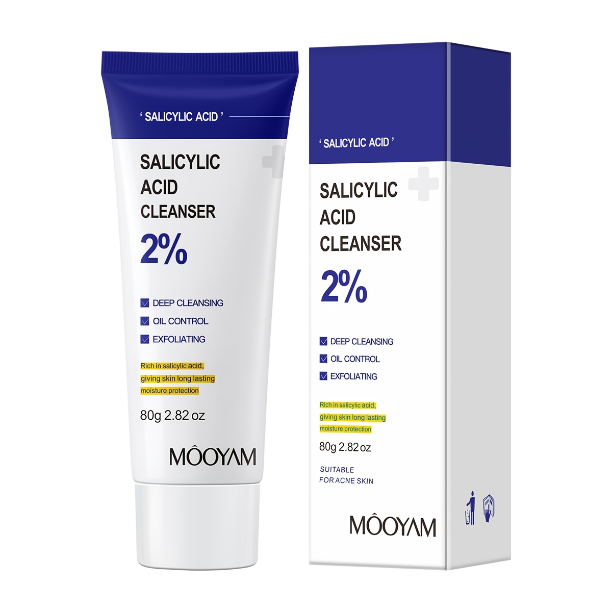 TEMU 2.82oz Salicylic Acid Cleanser | Deep Cleansing | Suitable For Types () | Non-drying | Birthday/new Year Party Gift | Daily Use Face Oil Control