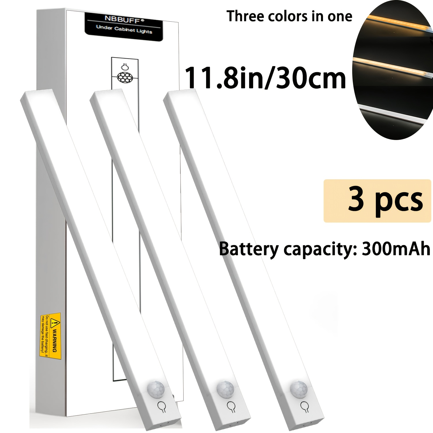 Image of 3pcs Led Motion Sensor Lights - Dimmable Cabinet Lights, Usb Rechargeable, 3-color (3000k/4500k/6000k), Night Lights For Bedroom, Staircase, Kitchen, Piano Room & , Bedside Reading Lights