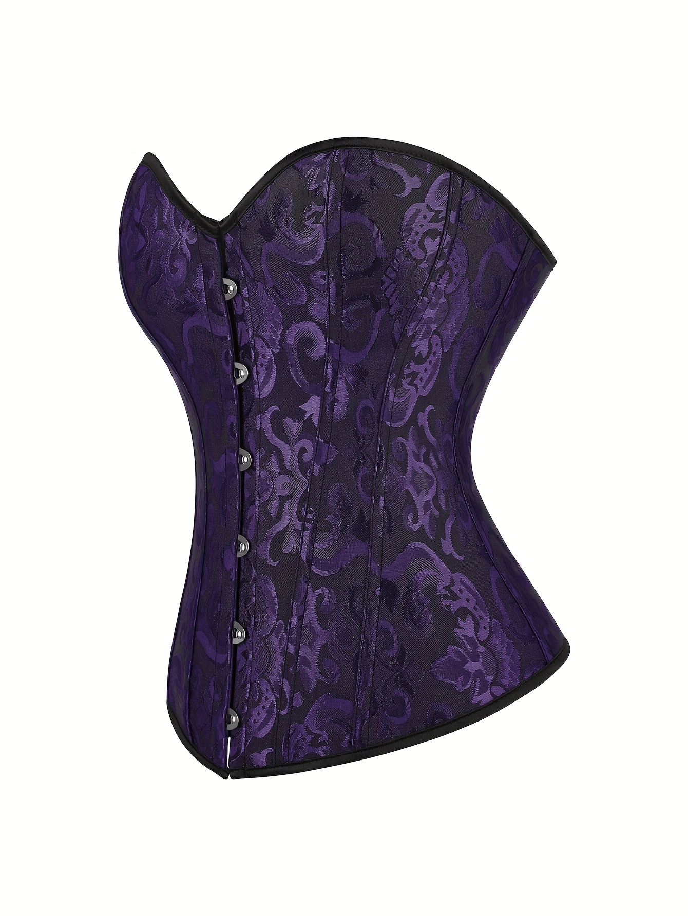 White Lace-Up Corset Top - Strapless, Tummy Control, Slimming Fishbone Bustier with Floral Jacquard Design, Front Hook Closure for Women