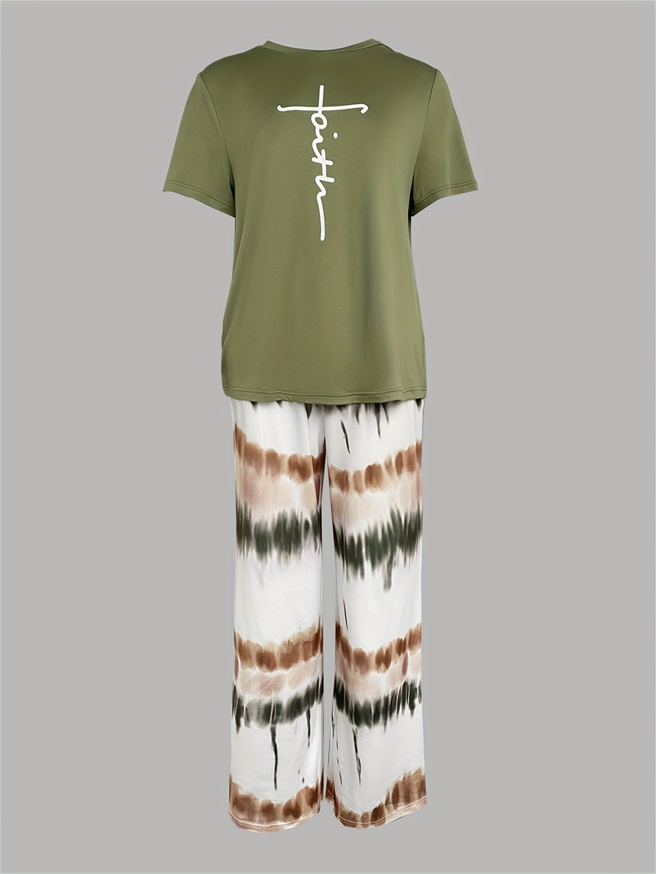 2pcs printed round neck short sleeve set gradient printed loose pants womens summer pajama set breathable   clothing two piece set Product details 36