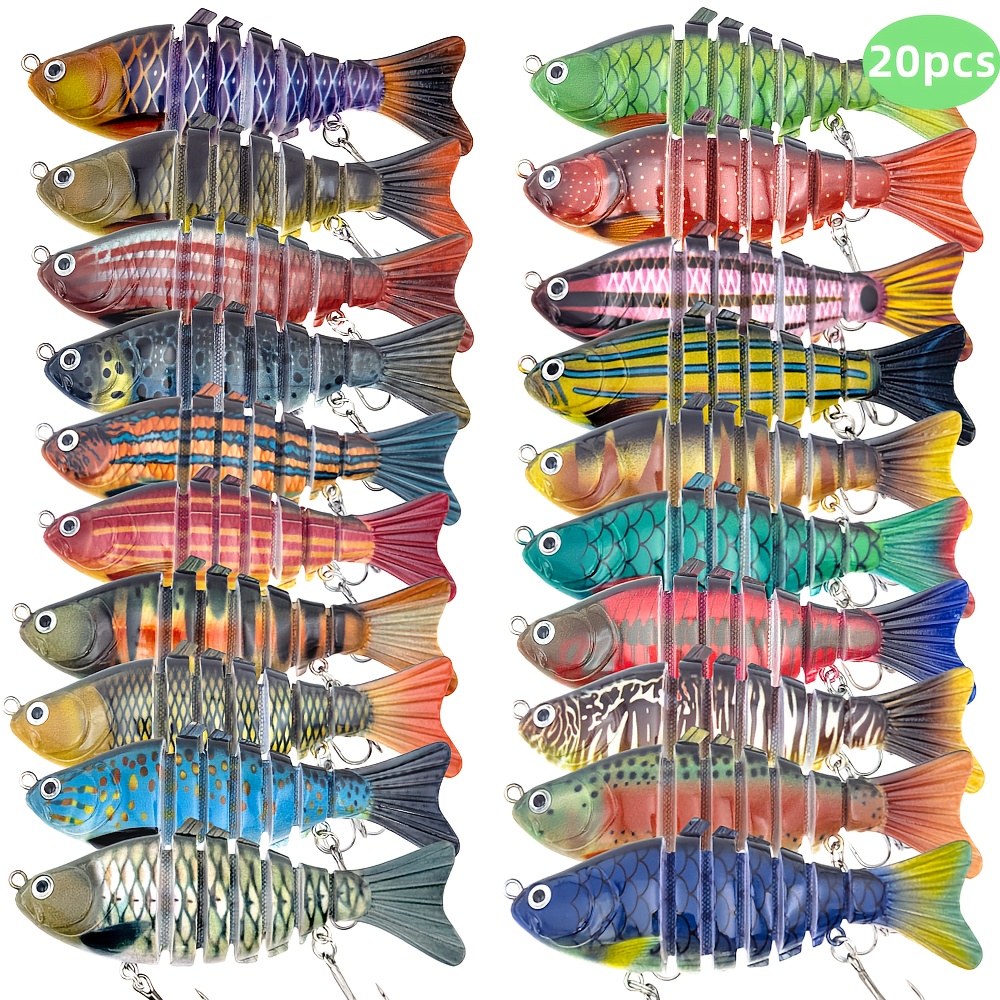 TEMU QQNAL 20 pièces Leurres Flottants à 7 Articulations, Crankbait Minnow Réalistes en Plastique, Accessoires pour Pêche en Eau Douce et Salée -