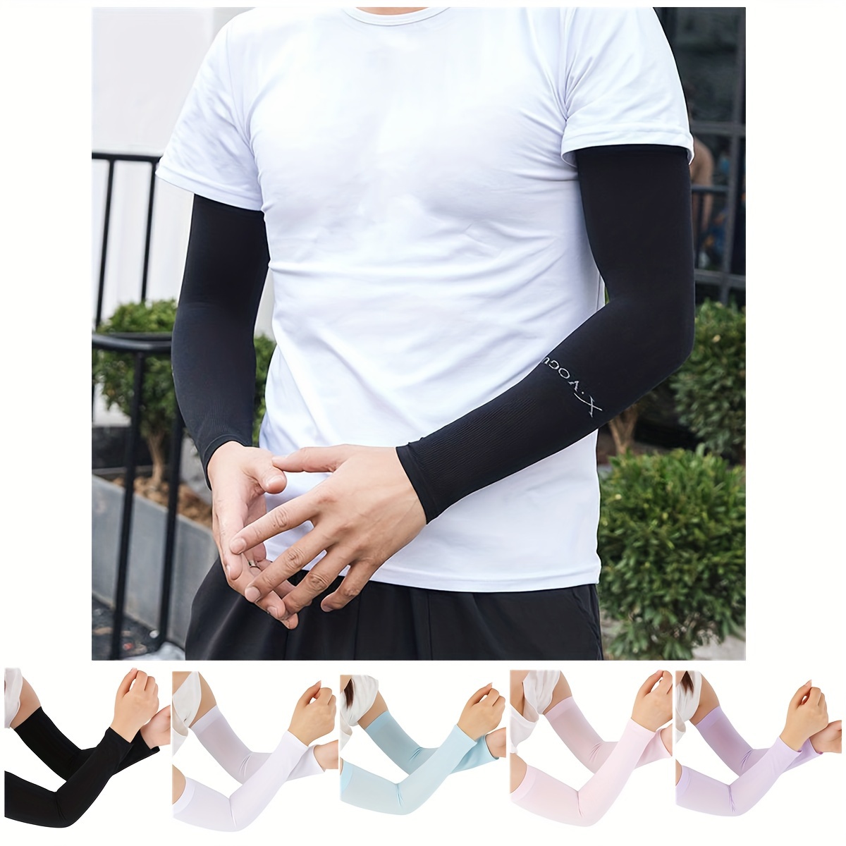 Mangas de brazo de seda de hielo para mujer, fundas de brazo largas con  lazo de perla, guantes sin dedos para el sol fresco, protección UV, mangas  de