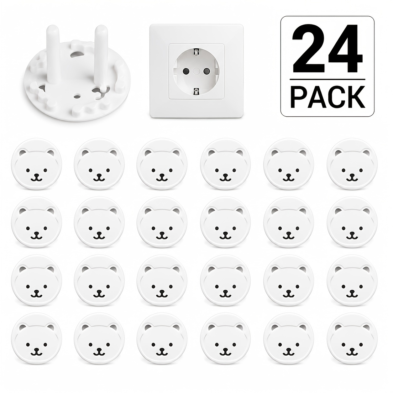 Image of 24pcs Baby Safety Outlet Covers, Child Proof European Socket Plug Protectors, Anti Electric Shock Outlet Covers For Kids & Toddlers