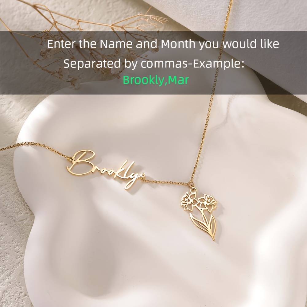 TEMU Custom Exquisite Birthday Flower Name Necklace, Personalized Birthday Flower Necklace, Plating 304 Stainless Steel Production, High Quality