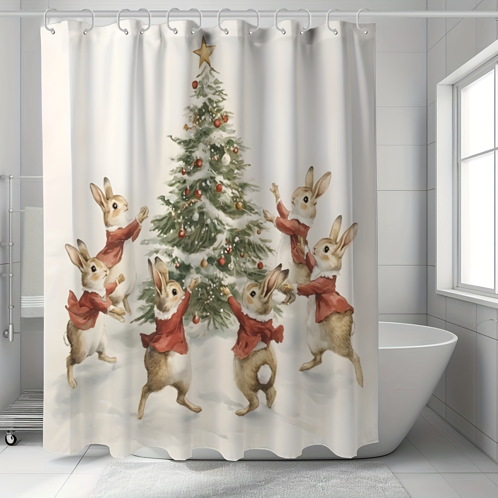 

Christmas Shower Curtain Rabbit & - , , Includes 12 - Bathroom Decor