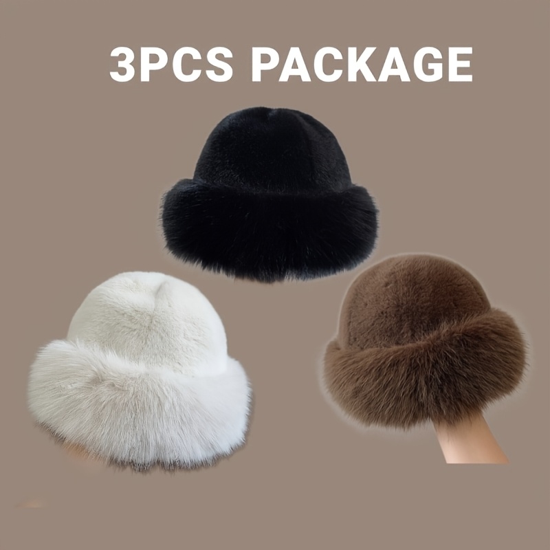 TEMU 3pcs Winter Warm Fleece Hat Set, Unisex Cold Weather Insulated Beanie, Ski Hat/bucket Hat, Suitable For Christmas Parties, Festive Outfits, New