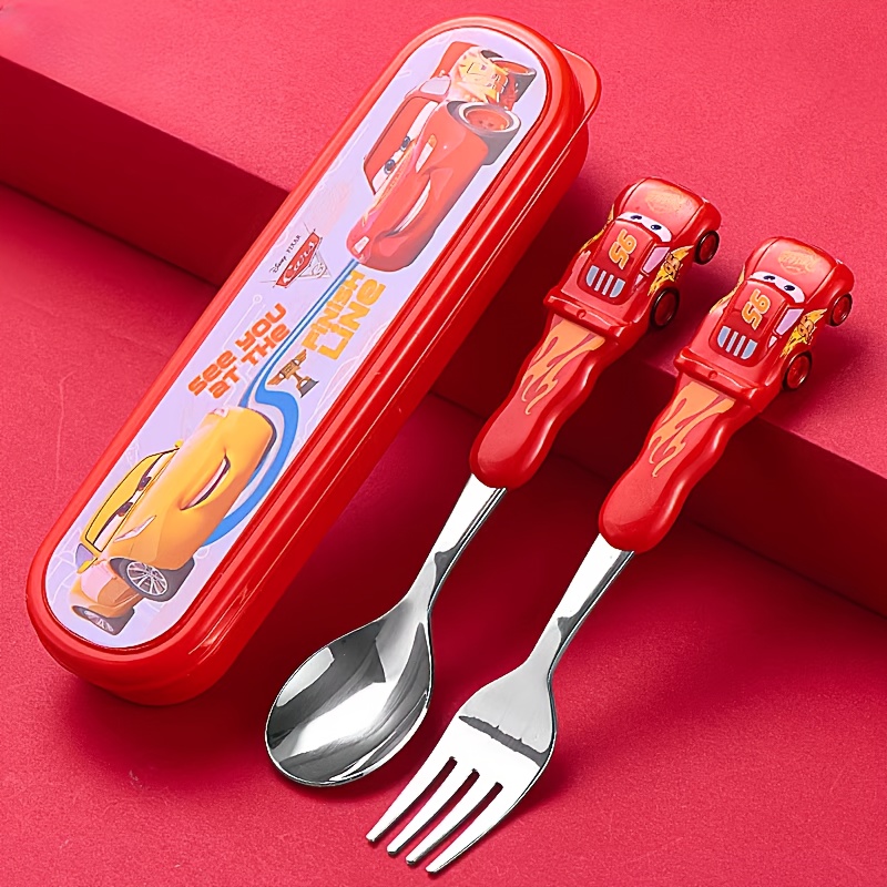 cars   stainless steel fork and spoon set with box cartoon cute portable reusable tableware kawaii home and   supplies camping accessories christmas birthday gift Product details 1
