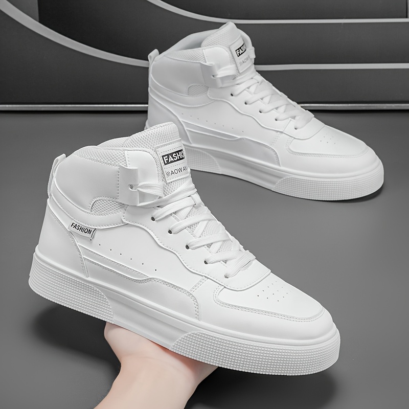 Zapatillas versátiles de caña alta para hombre | Zapatillas casuales cómodas de suela gruesa para correr y skate, parte superior sintética, cierre de cordones, aptas para todas las estaciones