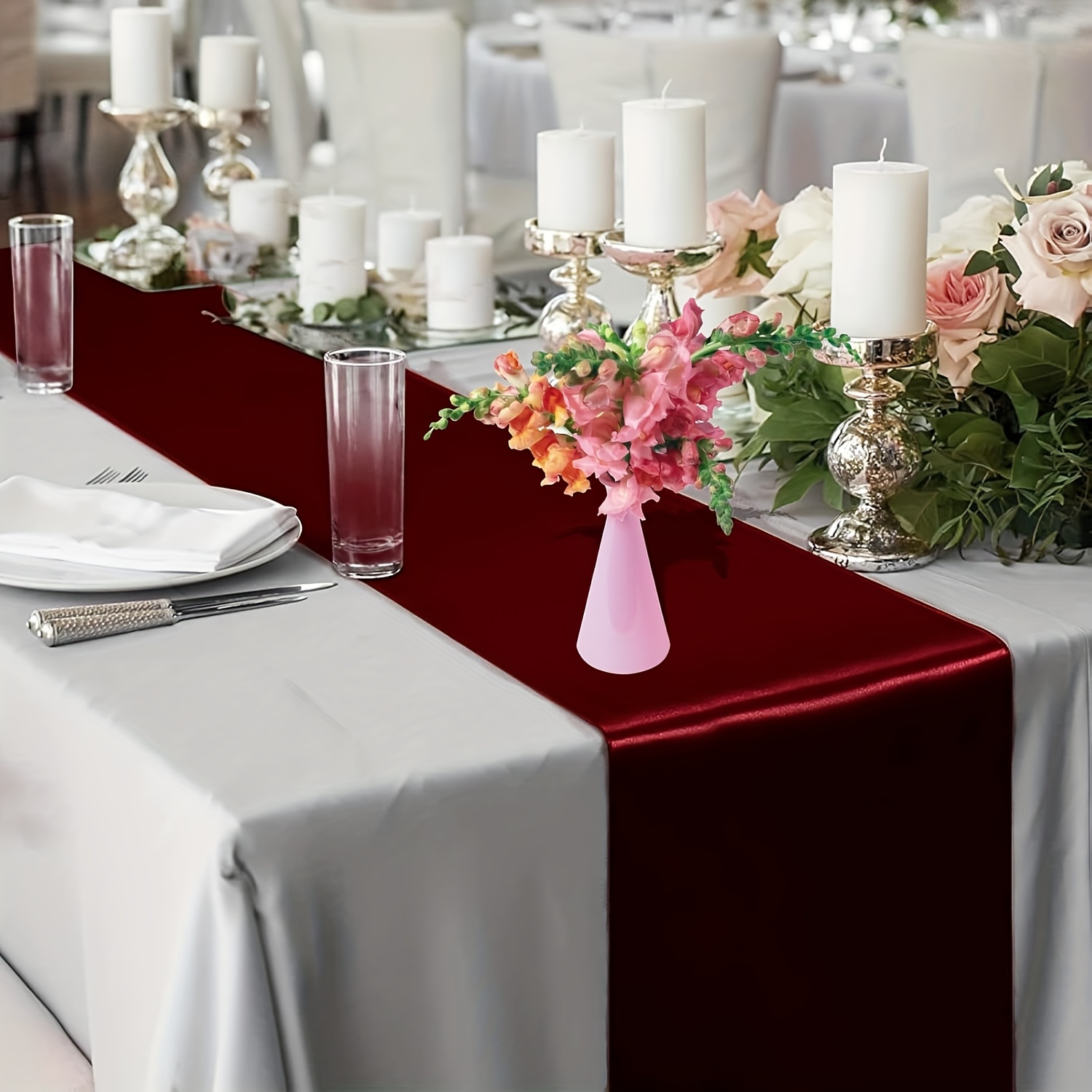 

Satin Table Runner - 30 X 275cm, , Solid Color, Weddings, Birthday Parties, Banquets, Graduations, And Engagements, Romantic Table Decor For Dining And Celebrations