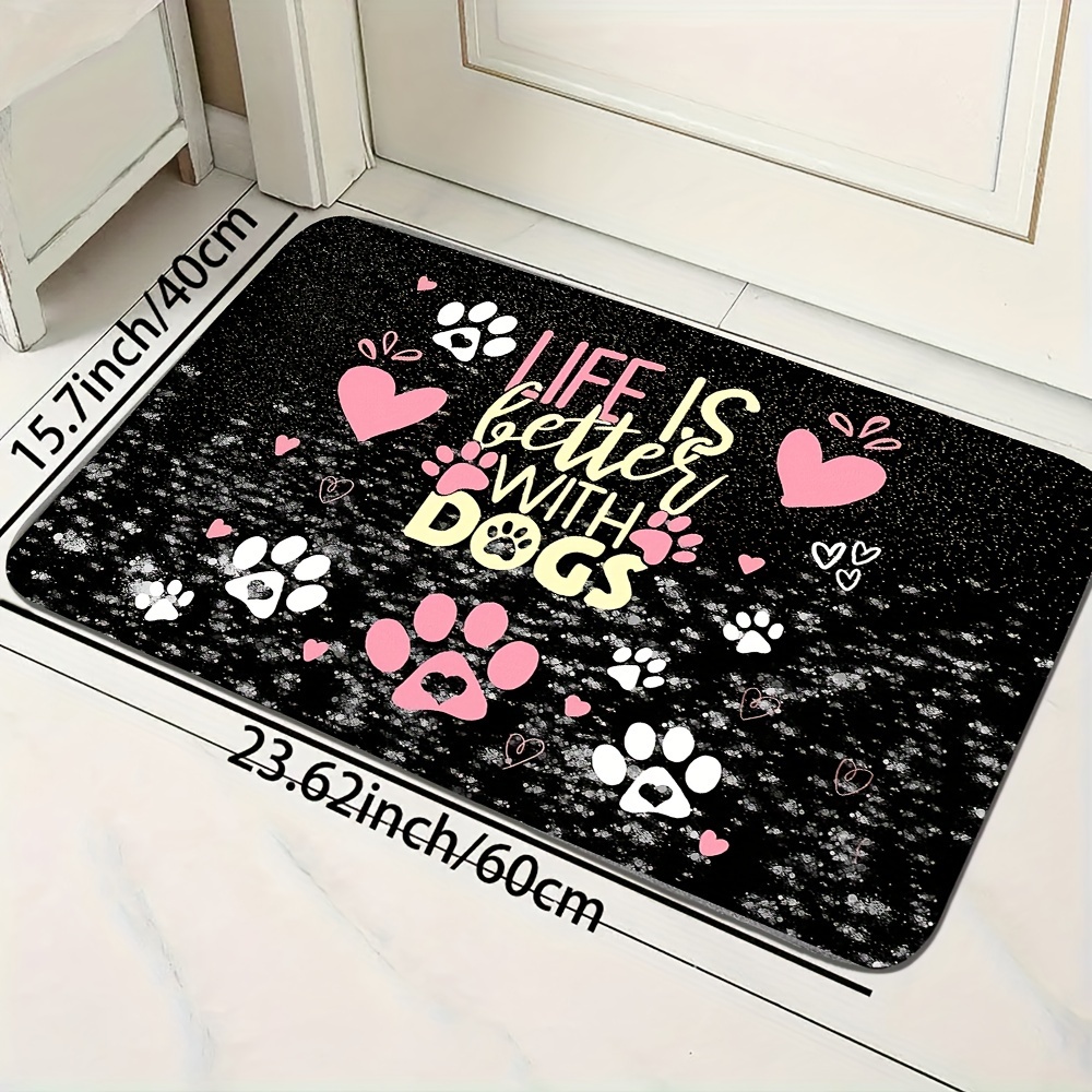 

Charming Black Cartoon Dog Paw Print Door Mat - Comfortable, Non-slip & Machine Washable With Absorbent Sponge Backing