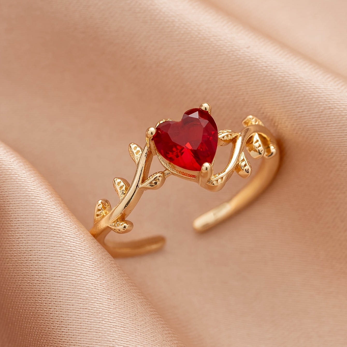 TEMU 1 pièce Bague ouverte tendance pour femme, Bague réglable vintage avec incrustation de cœur rouge et , Bijou pour fête d'anniversaire, mariage,