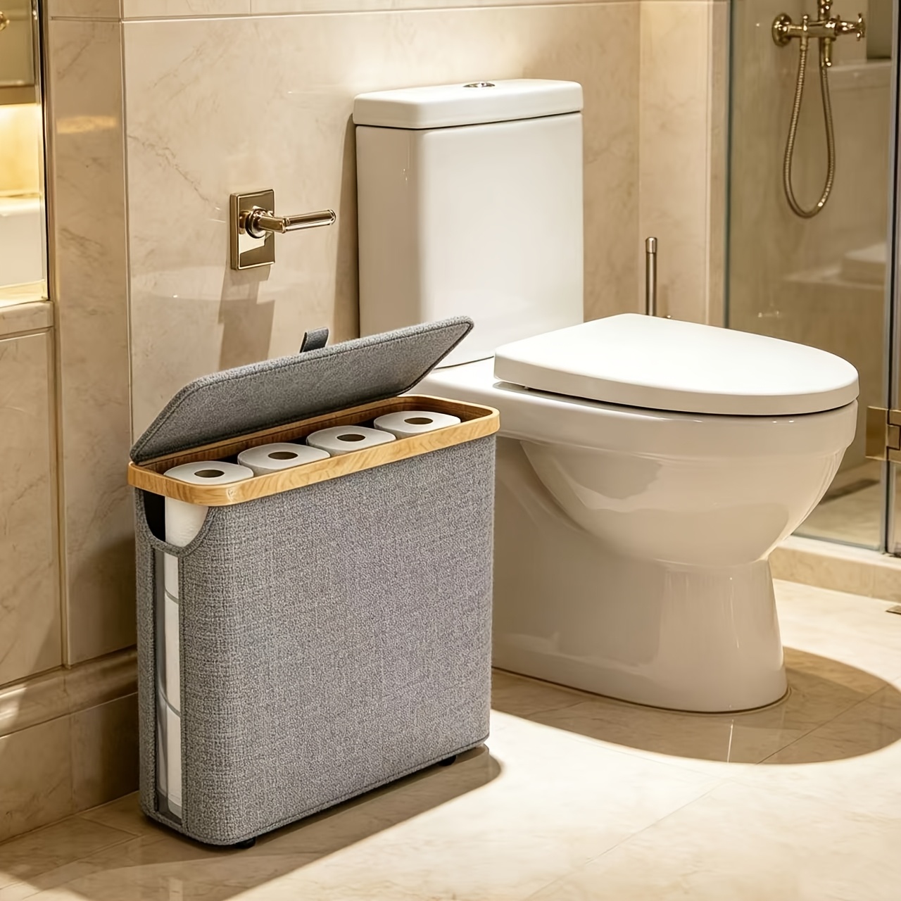 TEMU Large Capacity Towel Storage Basket | Holds 9-12 Rolls, Dustproof, Beautiful Toilet Paper Storage, 600d Oxford Cloth, Black, Beige, And Gray