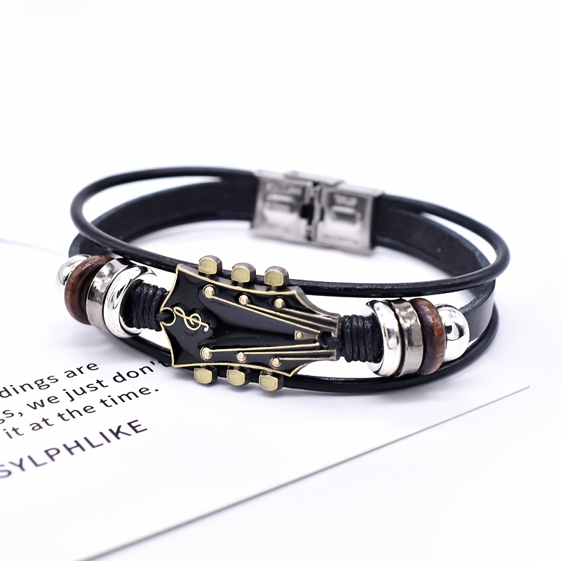 Image of A Stylish And Elegant Guitar Pu Bracelet, A Daily Accessory For , Music Festivals, . Lovers On Mother's Day, Anniversaries, Birthdays, Father's Day, And Other Holidays