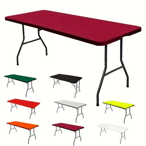 1pc semi wrapped elastic table cover polyester washable elastic universal rectangular tablecloth protector suitable for kitchen and restaurant picnic camping courtyard outdoor use