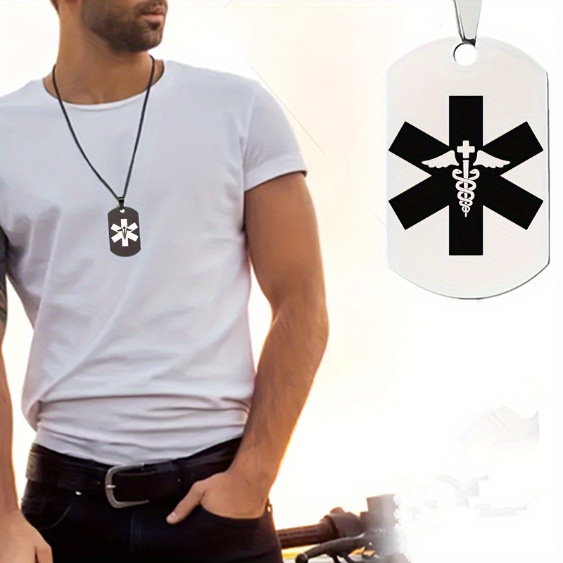 Custom Alarm Necklace ID Name Phone Number Initials Pendant Necklace Men
