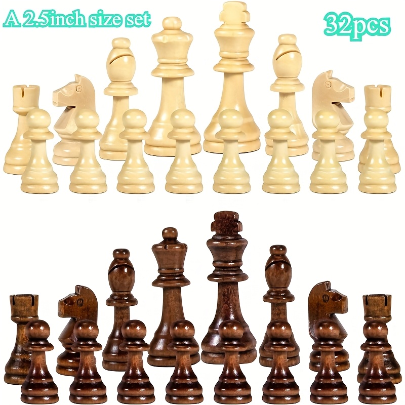 TEMU A Set Of 32 2.5-inch Solid Wood Chess Pieces, , , Suitable For Chessboards Of Players Over 14 Years Old (2 Colors, 2 Packages)