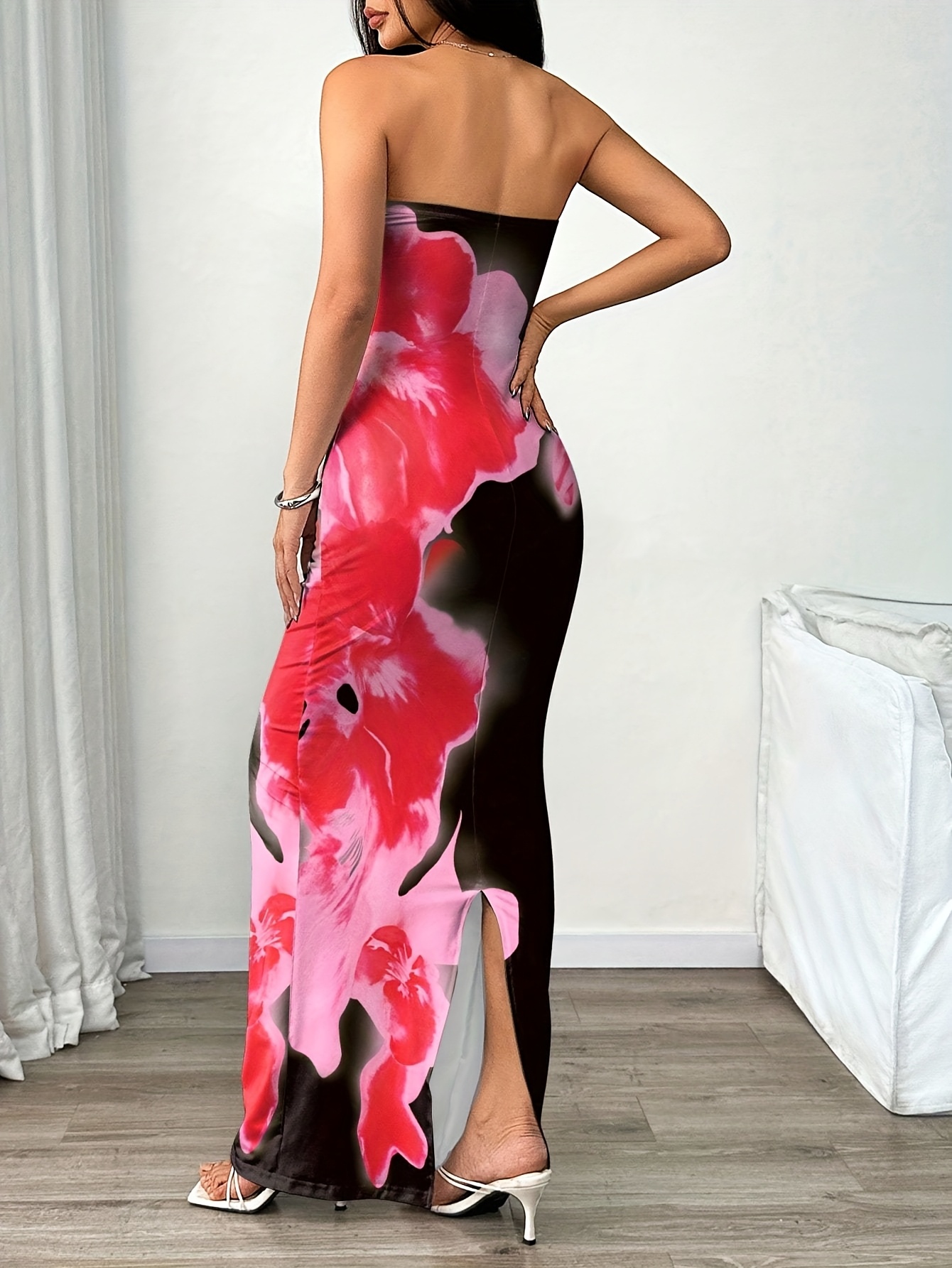 Women'S Elegant Floral Gradient Print Off-Shoulder Fitted Mini Dress for Summer