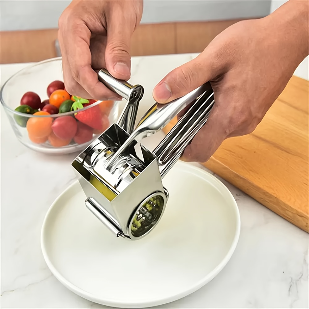 TEMU Handheld Stainless Steel Cheese Grater, Rotary Garlic Carrot Cutter, Cheese Slicer, Kitchen Tool Slicer Grinder