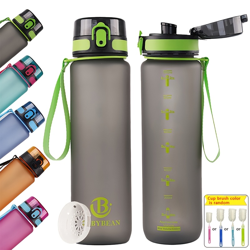 Image of 1pc 32oz Sports Water Bottle, Lid With And Carrying Strap, Portable For Outdoor Activities And Fitness, Random Color For Cup Brush