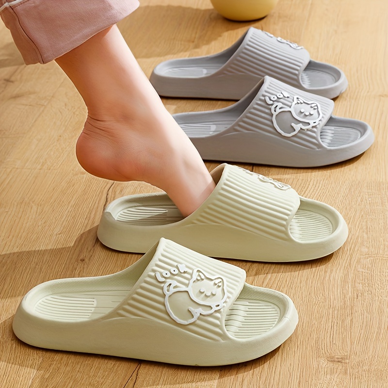 Unisex Cute Cartoon Decor Pillow Slides, Lightweight Soft Sole Home Bathroom Slides, Non-slip EVA Summer Beach Shoes