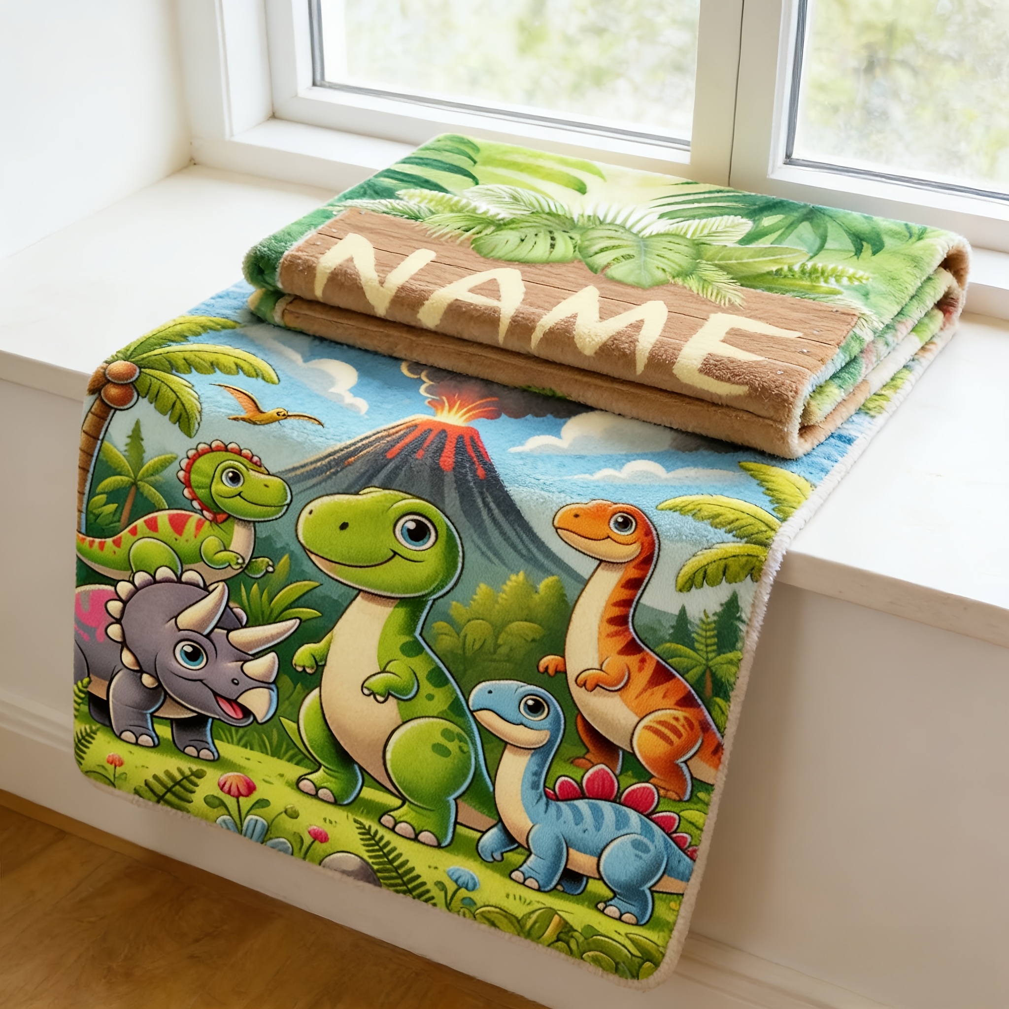 Personalized Dinosaur Flannel Blanket, Customizable with Name