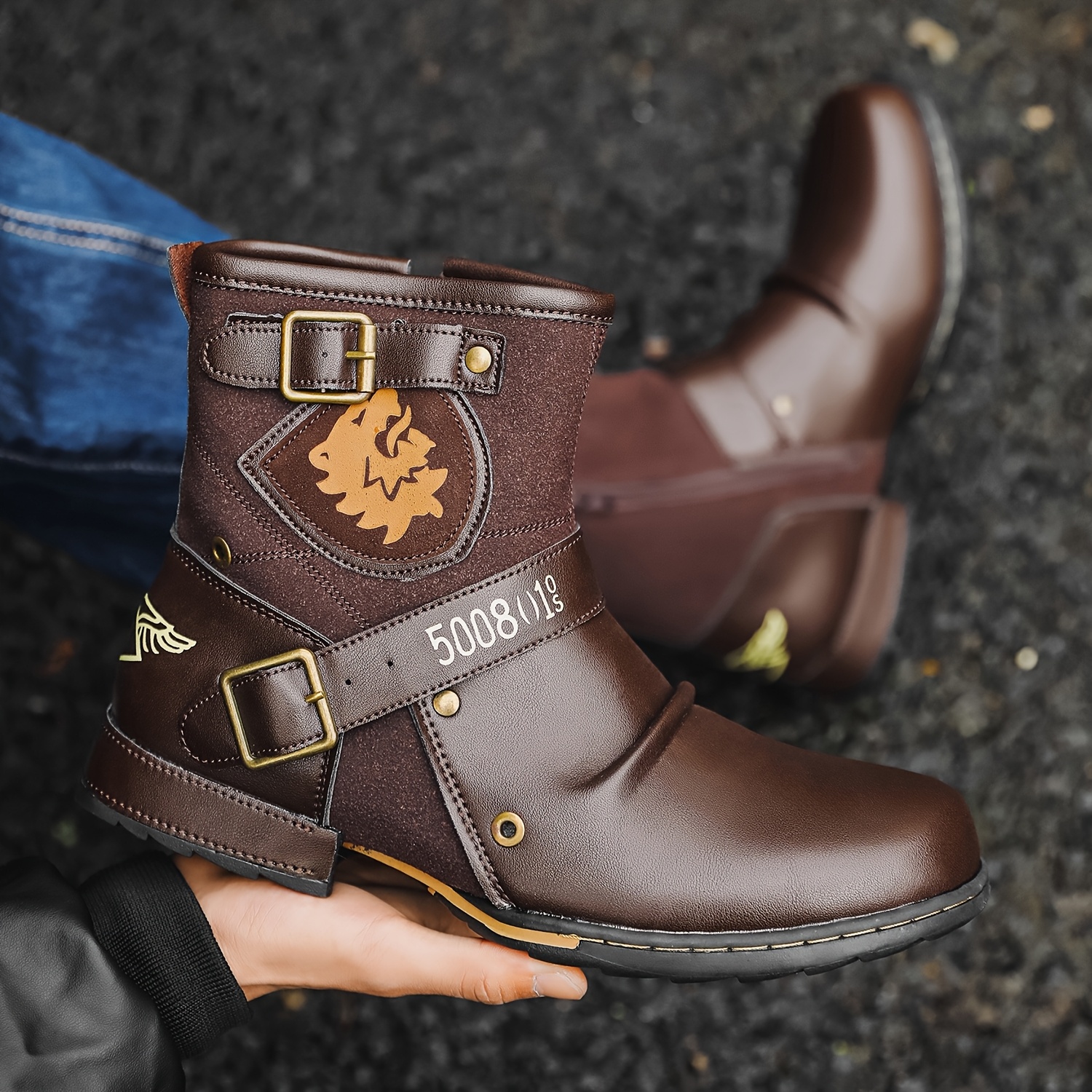 Botas Casuales Botas De Cuero Para Hombre Media CaÃ±a Bota Vaquera