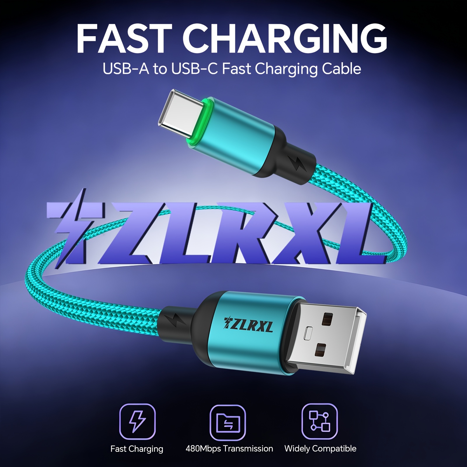 3pcs Fast Charging Cable with Smart Display Light