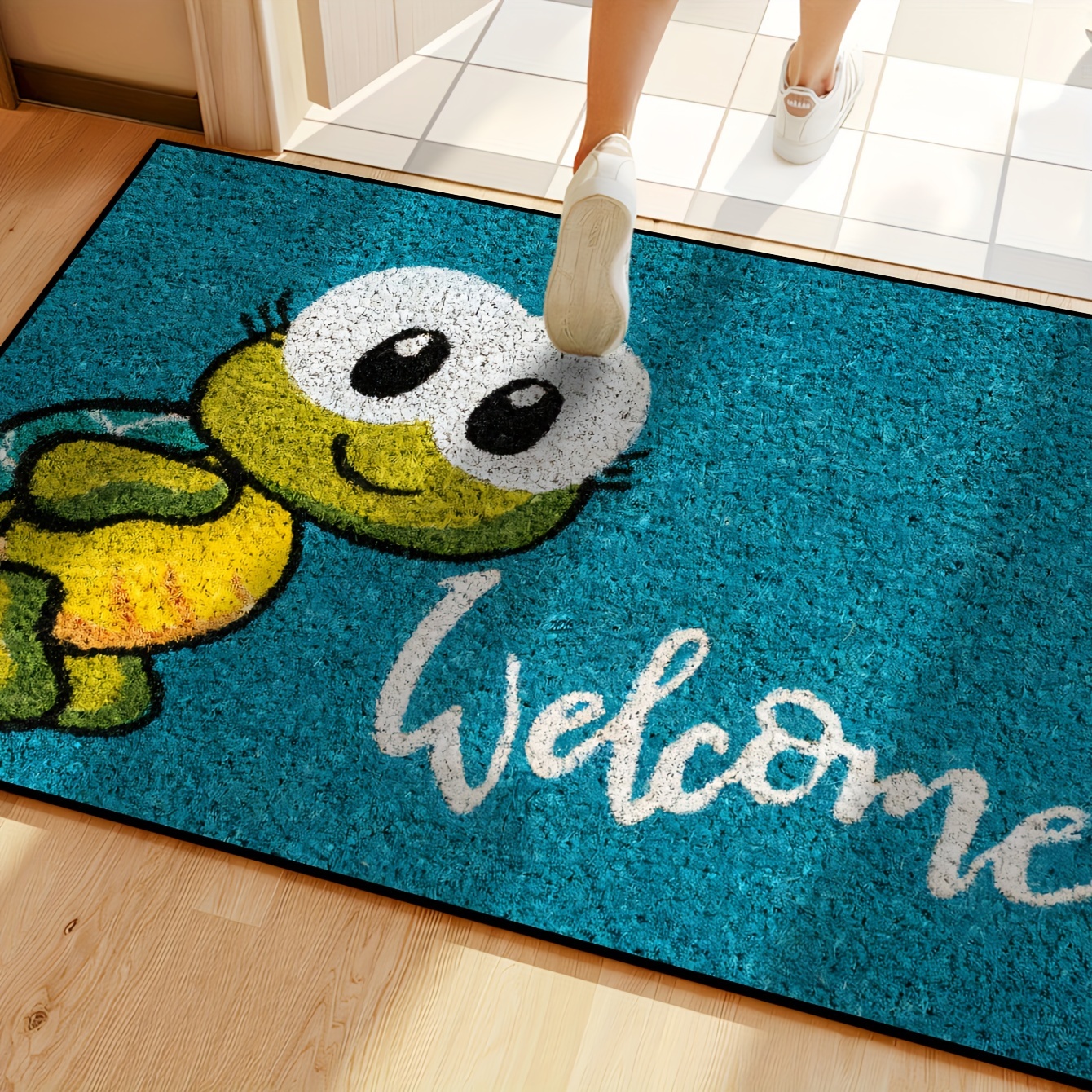 1pc Cute Turtle Welcome Word Pattern Door Mat, Non-slip Entrance Mat, Machine Washable Doormat, Suitable For Kitchen, Restaurant, , Bathroom, Bedroom, Home Decoration, Room Decoration, Used