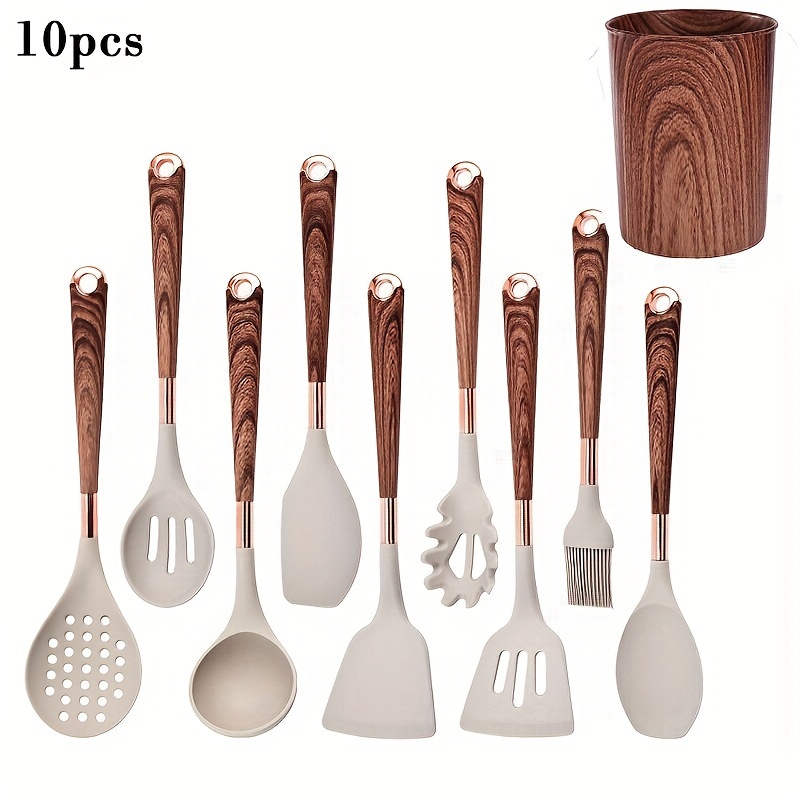 

10pcs Kitchen Utensil Set Wood Handles - , - Cooking For And Restaurant Use