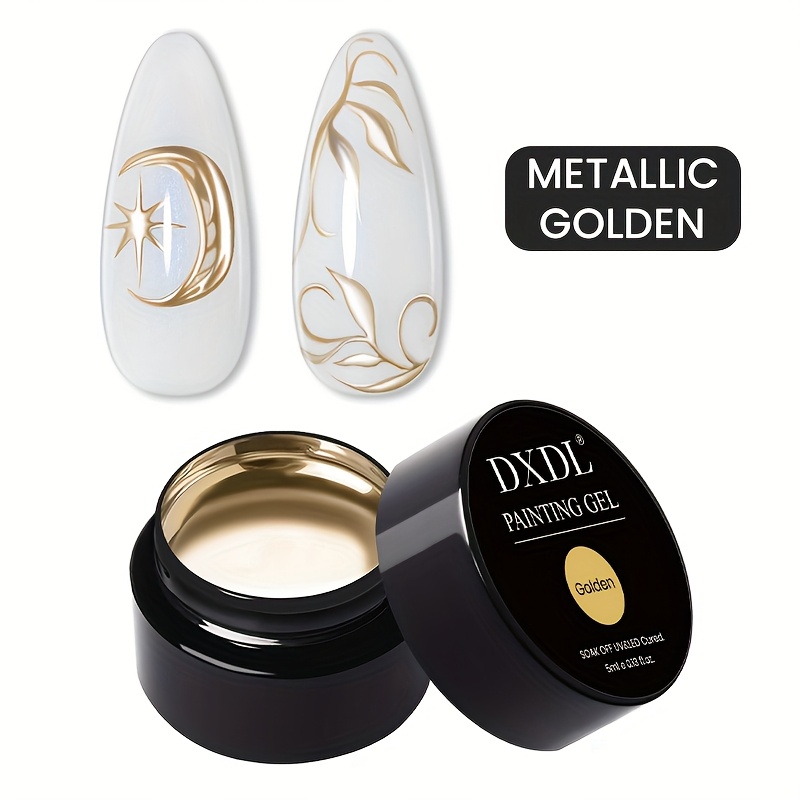 Image of Dxdl 5ml Metallic Painting Gel Nail Polish, Mirror Line Art And French Nail Art, Silvery Golden Rose Golden, Soak Off 3d Chrome Painted Drawing Nail Art Varnish At Home
