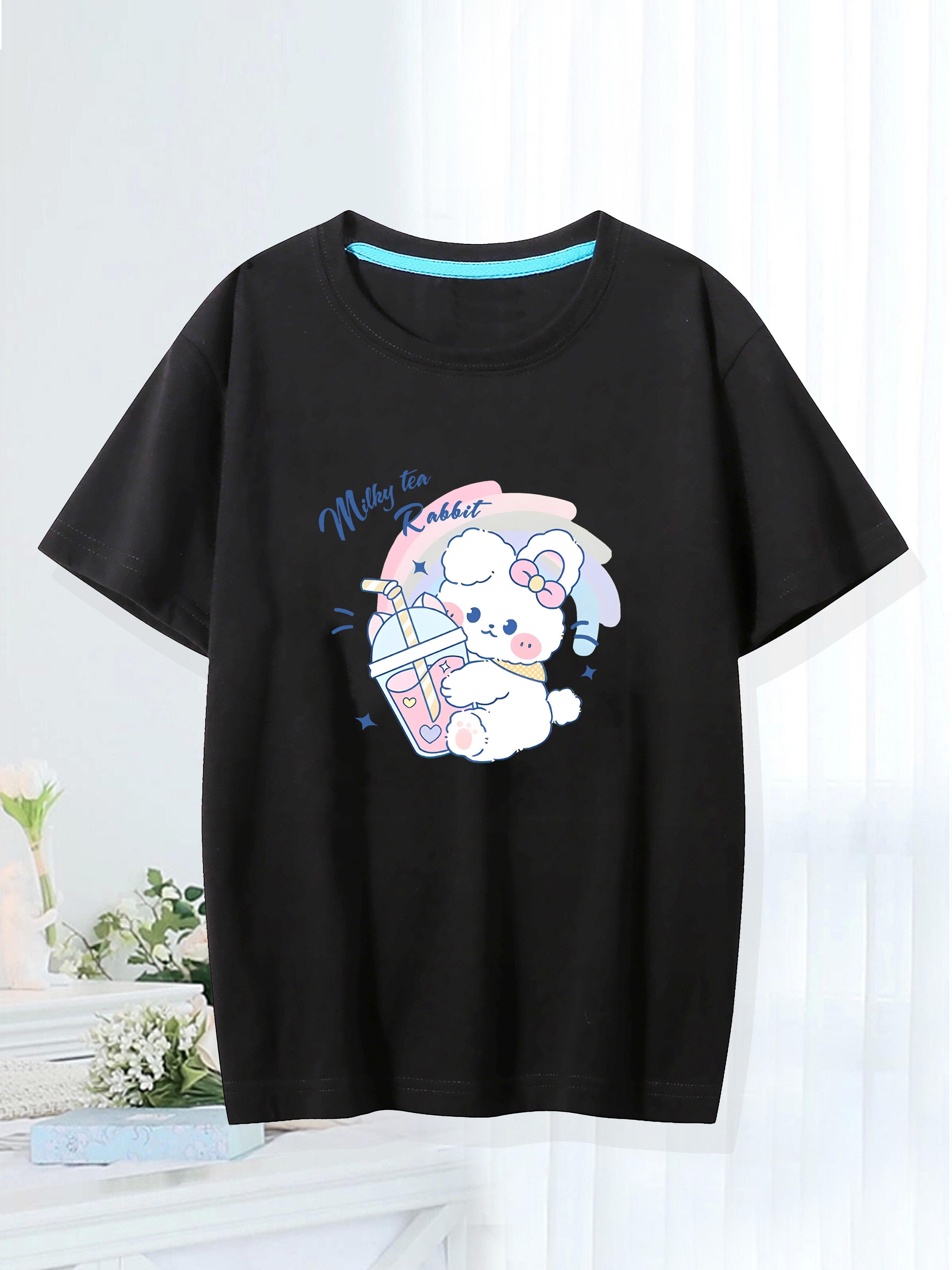 Girl Japanese Kawaii Clothing Tops Embroidery Rabbit Shirt Preppy Cute Thin  Soft