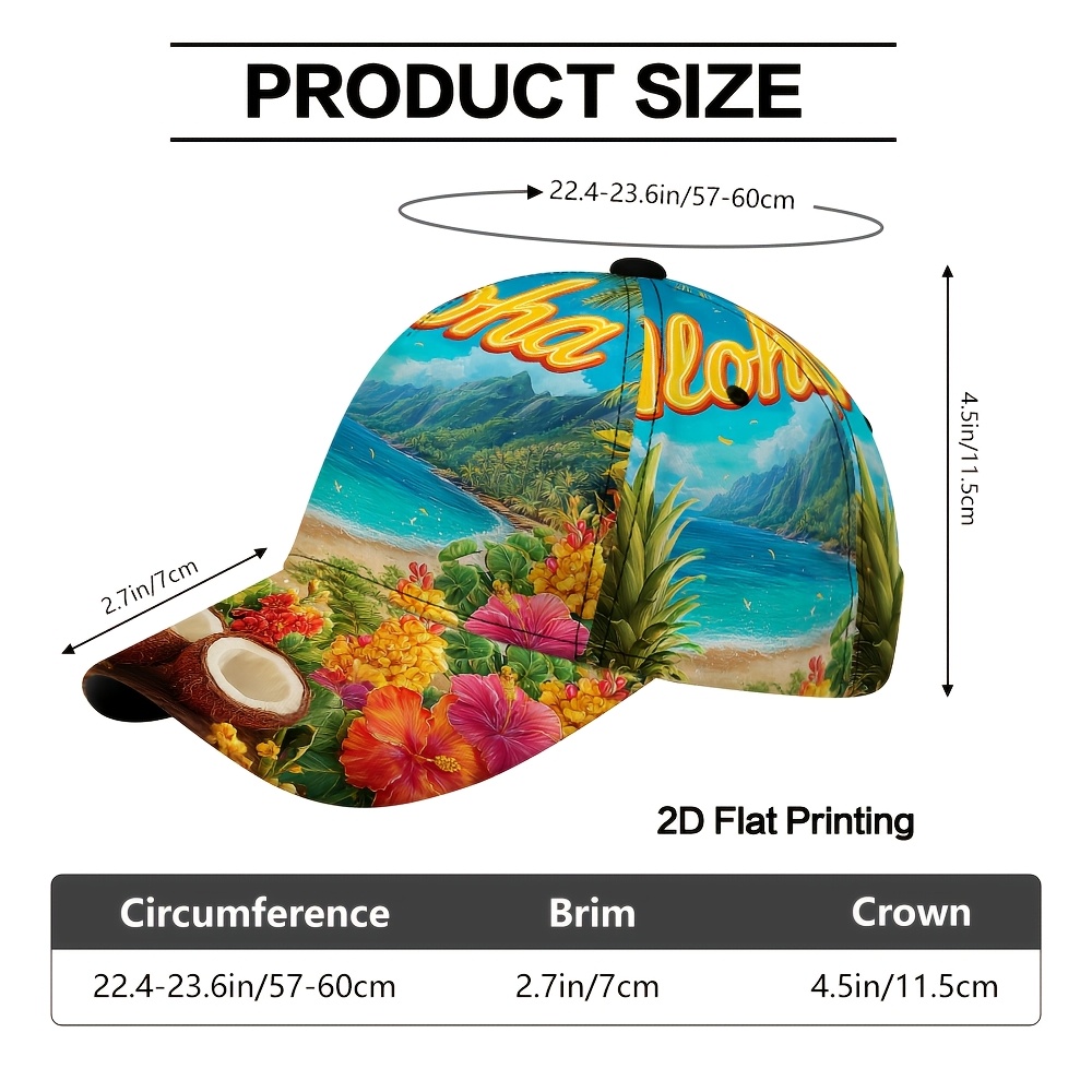 TEMU 1pc 2d Flat Printing Paradise Baseball Cap, Curved Brim Sports Running Adjustable Baseball Cap, 2d Flat