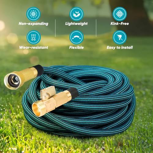 100ft heavy duty garden hose non expandable with 3 4 solid brass fittings leakproof design durable rubber material threads gardening cleaning forestry 25ft 50ft 75ft 100ft 150ft kit