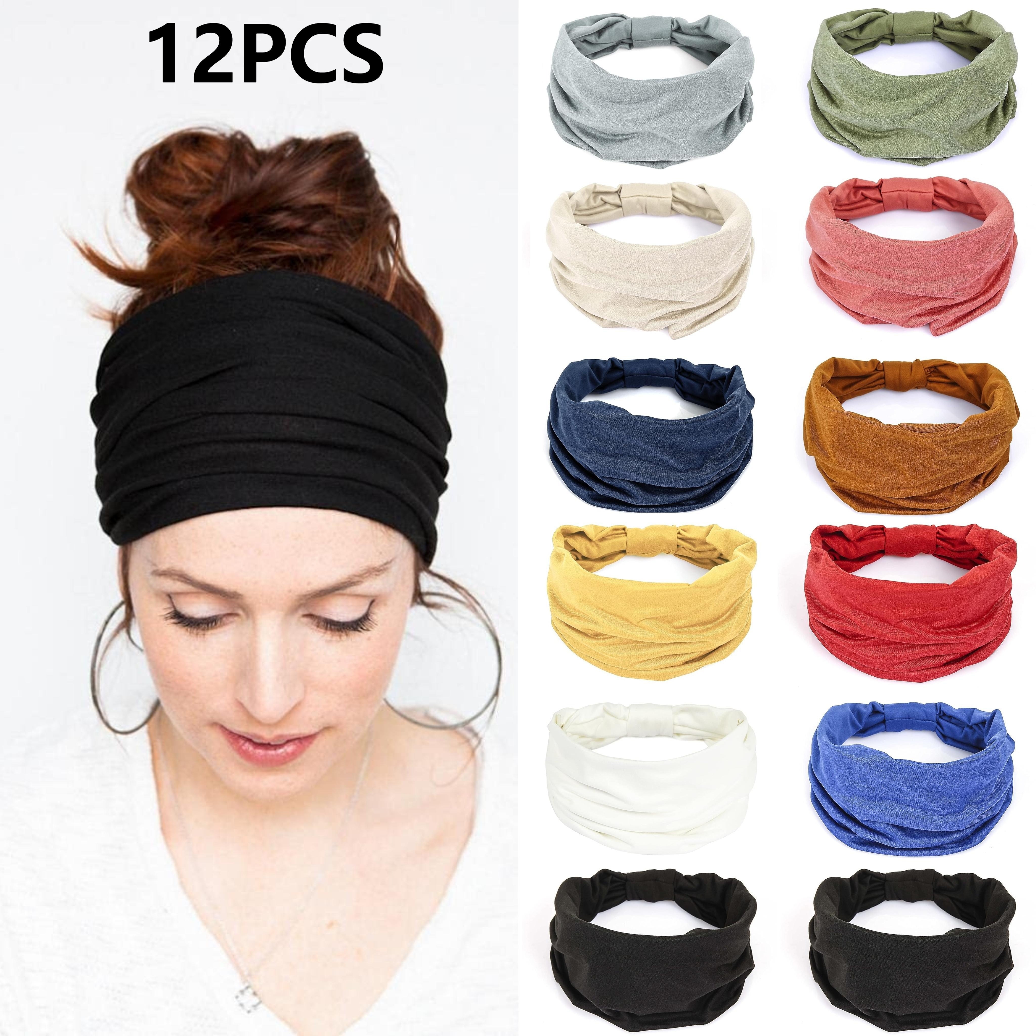 

(12 Pcs) Wide Headband For Women, Non Slip Knotted Head Bands, Yoga Running Sports Workout Stretch Turban Hair Wraps