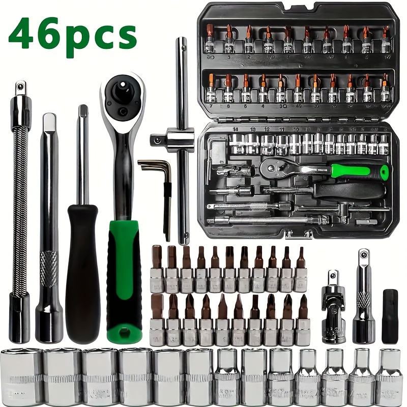 TEMU 46pcs Tool Set Durable Carrying - Metal Tools For , , Car, & Maintenance - Father's