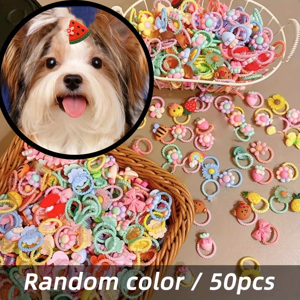 

50pcs Assorted Cute & Dog Hair Ties - Ponytail Holders For Pets, Abs Material