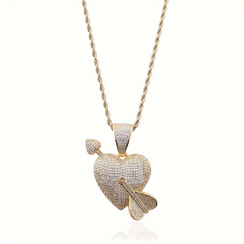 Image of 1pc New Hip Hop Rap Shining Cupid Arrow Heart Shape Pendant Necklace Men Women Jewelry Party Banquet Gift