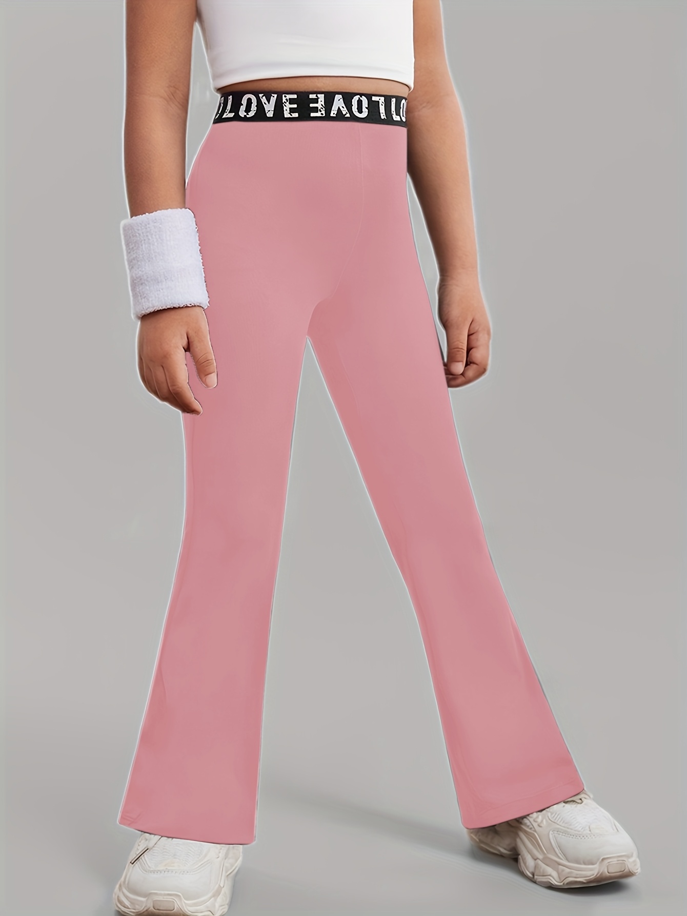 Knit Solid Letter Decor Fitted Flare Pants for Kids