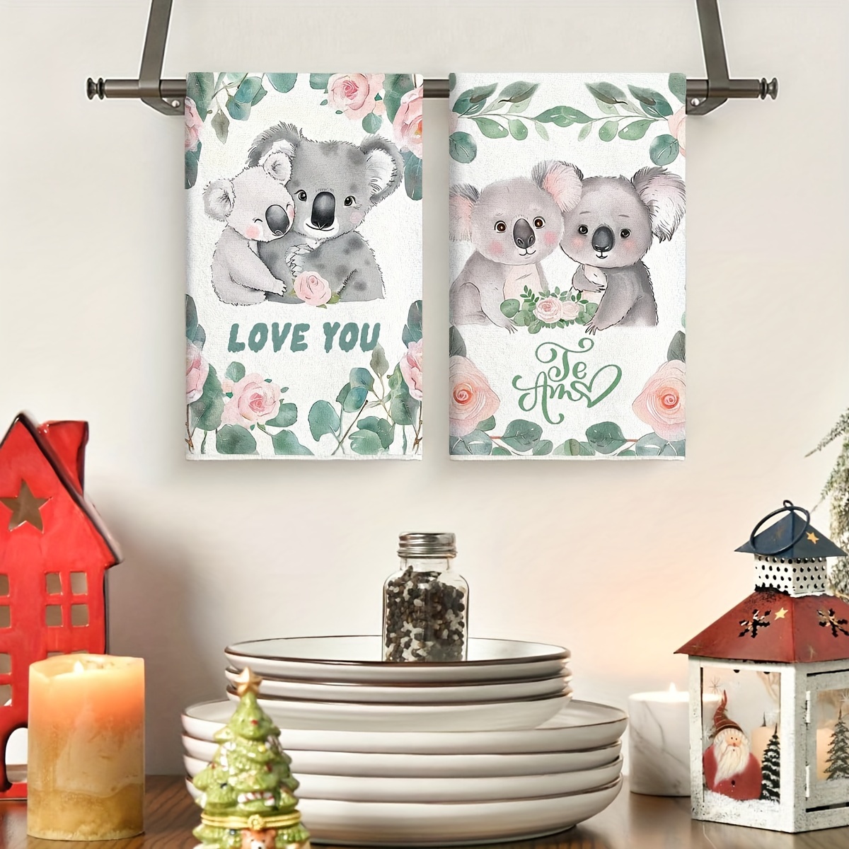 TEMU 2-pack Cute Koala Paintings Microfiber Kitchen Towels - , Soft Absorbent Fingertip Towels, Quick Drying Hand Towels, Knit Fabric Dish Cloths,