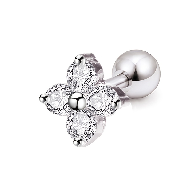 TEMU 1pc Flower Stud Earrings For Women Cartilage Ear Piercing Stainless Steel Tragus Helix Body Jewelry 16g
