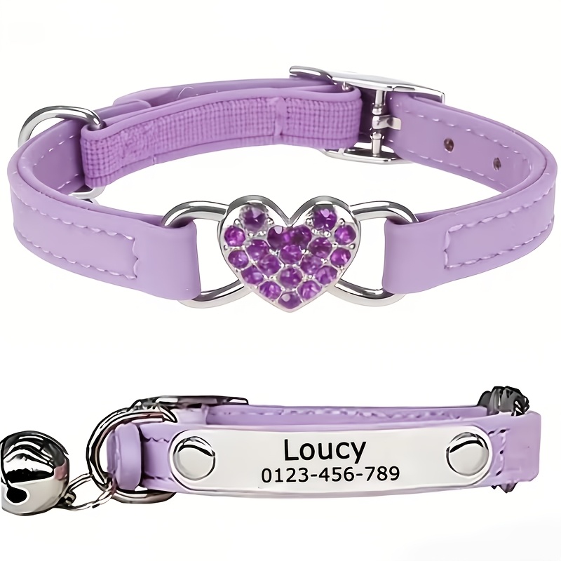 TEMU 1pc Customizable Adjustable Cat Collar With Heart-shaped Design Featuring Faux Diamonds - A Breakaway Pet Necklace Suitable For Small Dogs,