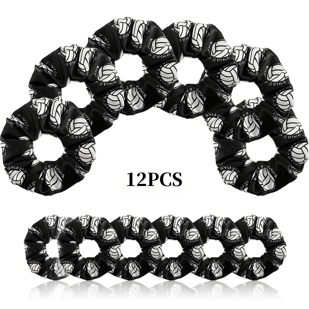 TEMU 12pcs Hair Ties Volleyball Sports Hair Bands Elastic Satin Hair Ropes Ponytail Holders Suitable For Players, Teams, Gifts, Bracelets, Decorative