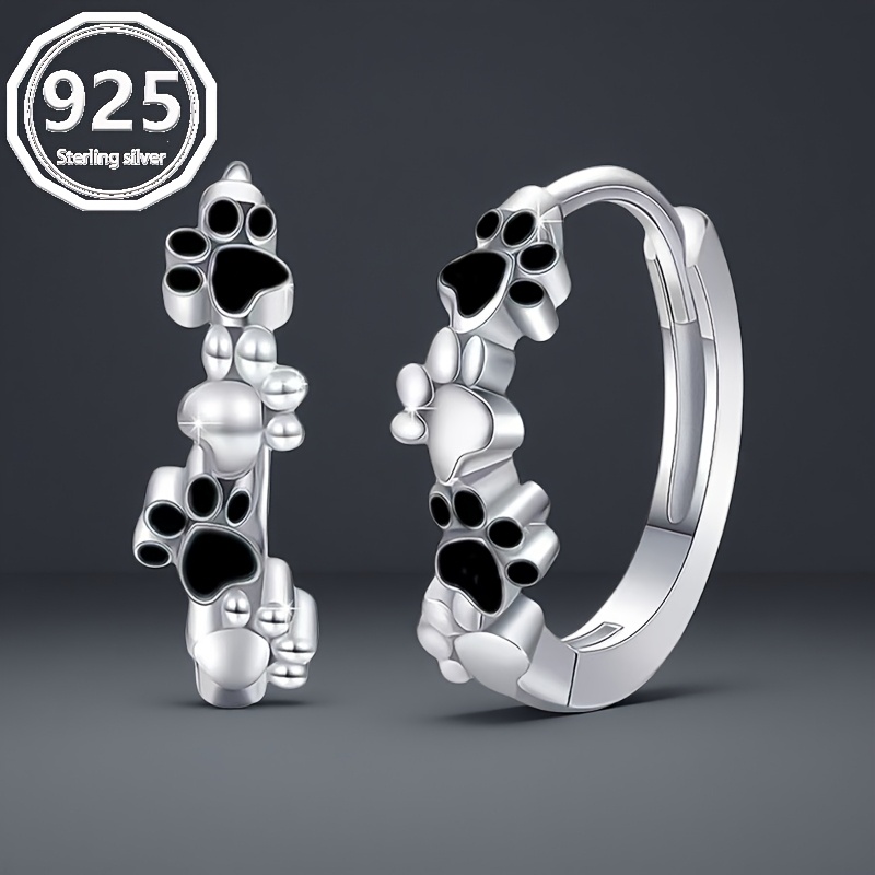 Image of 1 Pair Of 925 Silver Cute Claw Earrings, Featuring An Elegant And Niche Light . Are Adorable Animal Cat Or Dog Paw Earrings For Women. A Perfect Gift, Suitable For To Your Girlfriend