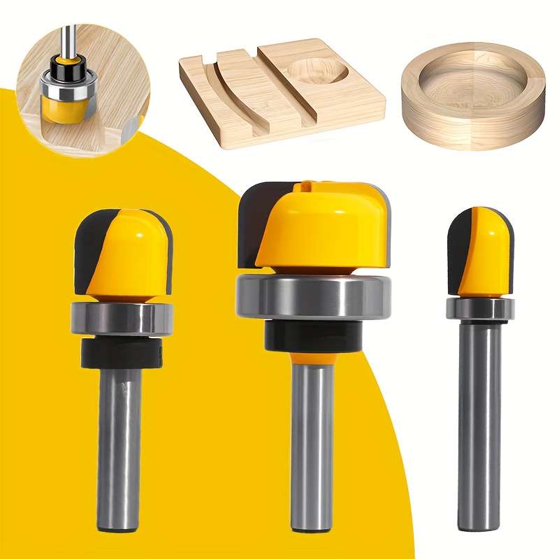 Image of 3pcs 8mm Shank Woodworking Milling Cutter Set With Bearing Deep Round Bottom Router Drill Bit, Suitable For Wood Arc Grooving, Trimming And Engraving