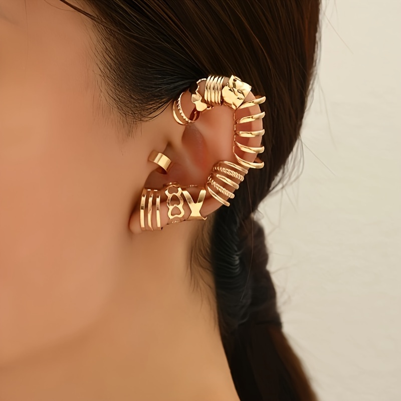 

Ensemble de 10 manchettes d'oreille à , style punk simple et tendance, en fer, placage, pour les quotidiennes et les fêtes, convient à toutes les .