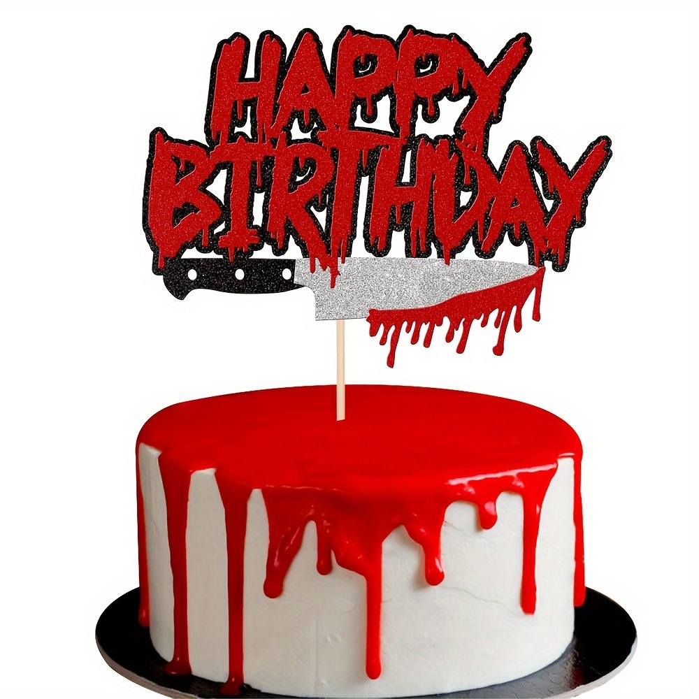 Image of 1pc Glitter Have A Killer Birthday Cake Topper Bloody Halloween Happy Birthday Cake Pick Decoration For Bloody Horror Birthday Theme Halloween Party Cake Decorations